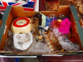 2 boxes containing clocks, wine glasses, coffee cups and jugs