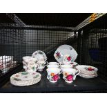 Cage of Royal Stafford and Royal Albert Barclay patterned crockery