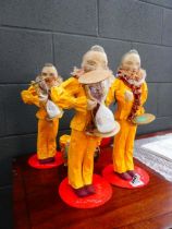 4 x papier mâché figures with egg timers One missing