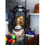 Small brass gong, ginger jar plus a modern Chinese censer