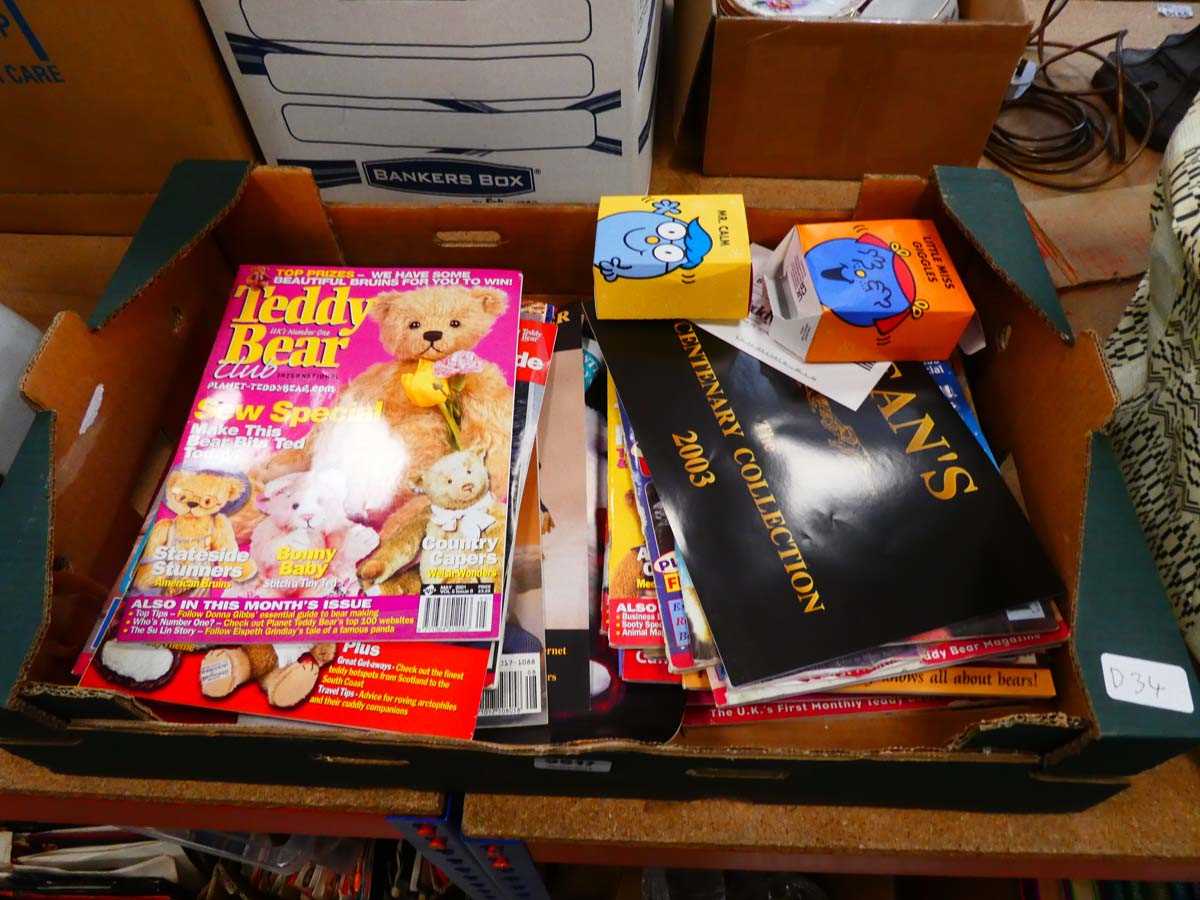Box containing teddy bear magazines