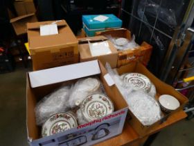 7 boxes containing Indian Tree crockery