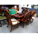 Italian walnut finished dining table plus eight bergere and upholstered chairs to include two