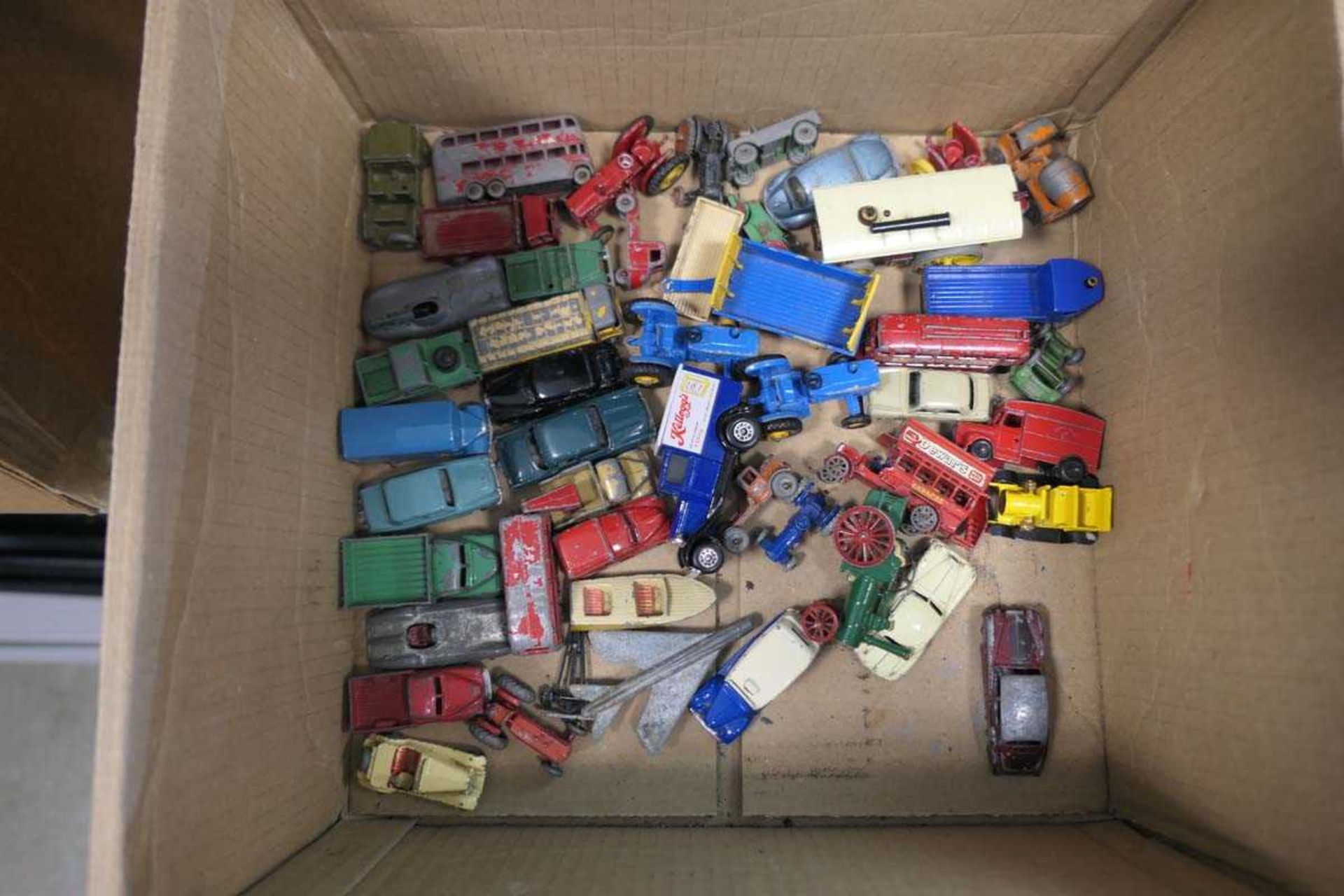 Qty of miniature Diecast toys to include tractors, cement mixers, steam engines, cars