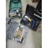 3 x boxes containing a cylinder, AEG drill and Iveco tool kit