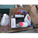 +VAT Box containing engine coolant, hybrid spray wax and other items