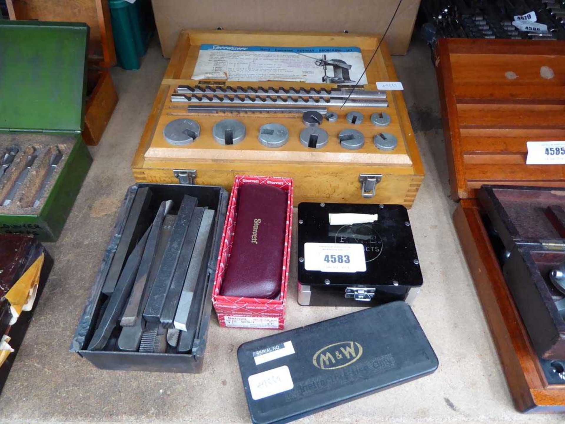 +VAT Large box of Speediserve hand operated key way brooching tooling, a tray containing machine