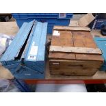 1 x wooden tool box with assorted tools and a metal cantilever box with assorted tools