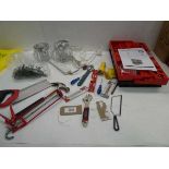 +VAT Tool board & shel frack, hammer, saws, spirit level, drill bits etc