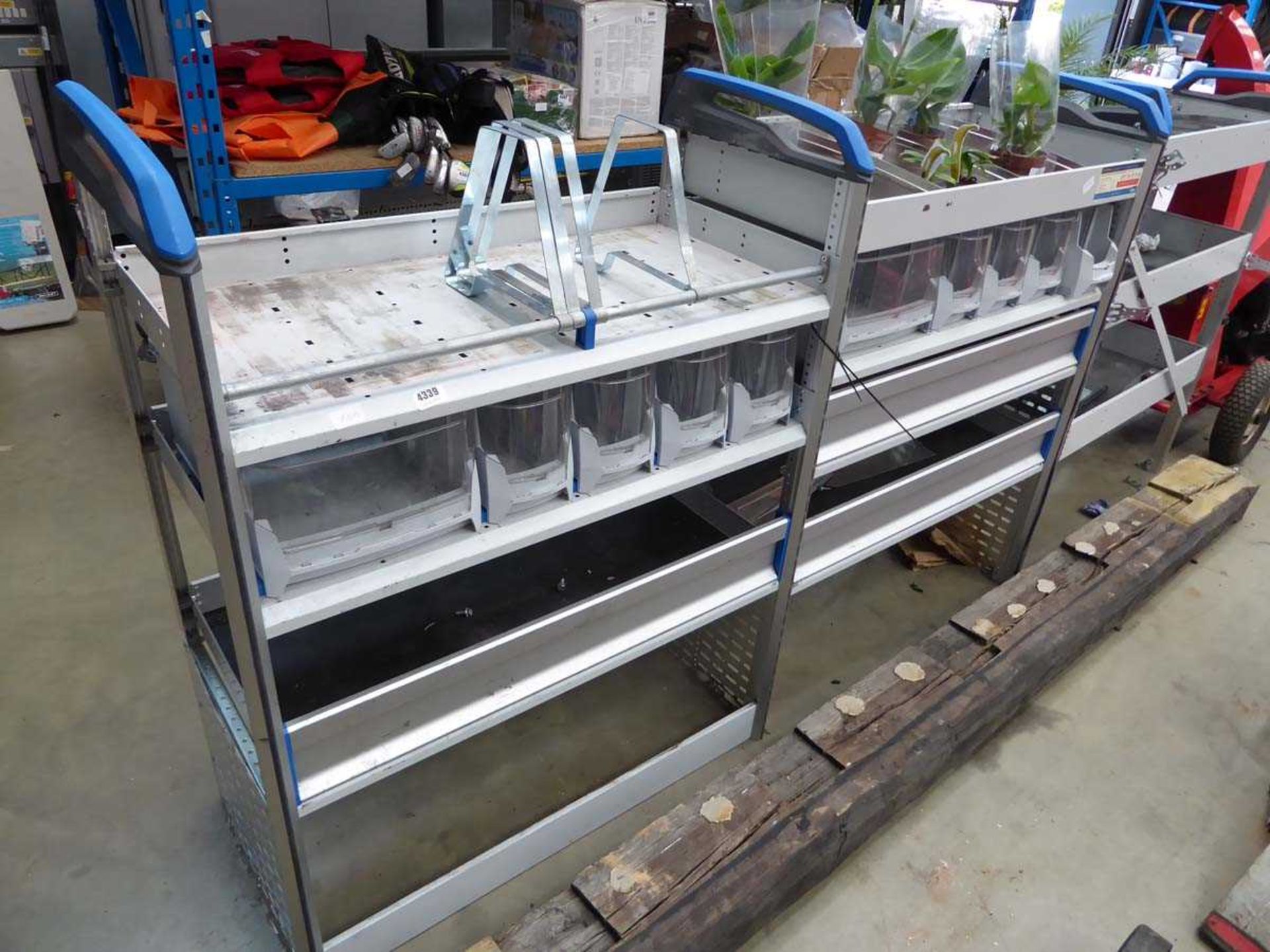 Small double aluminium van rack with pull out drawers