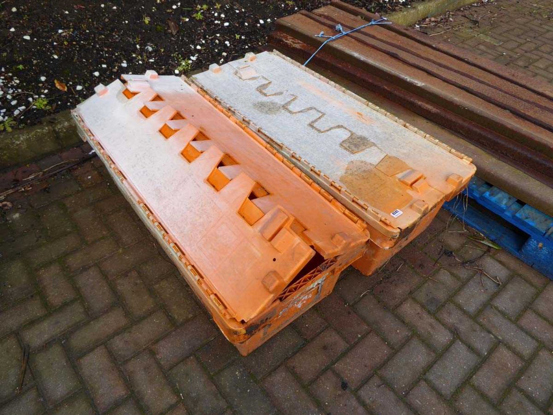 2 x orange plastic crates