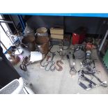 Quarter underbay containing items to inc. vintage can, horse bits, galvanised buckets, lamps, hooks,