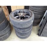Set of black alloy wheels and tyres, size 205x45x17