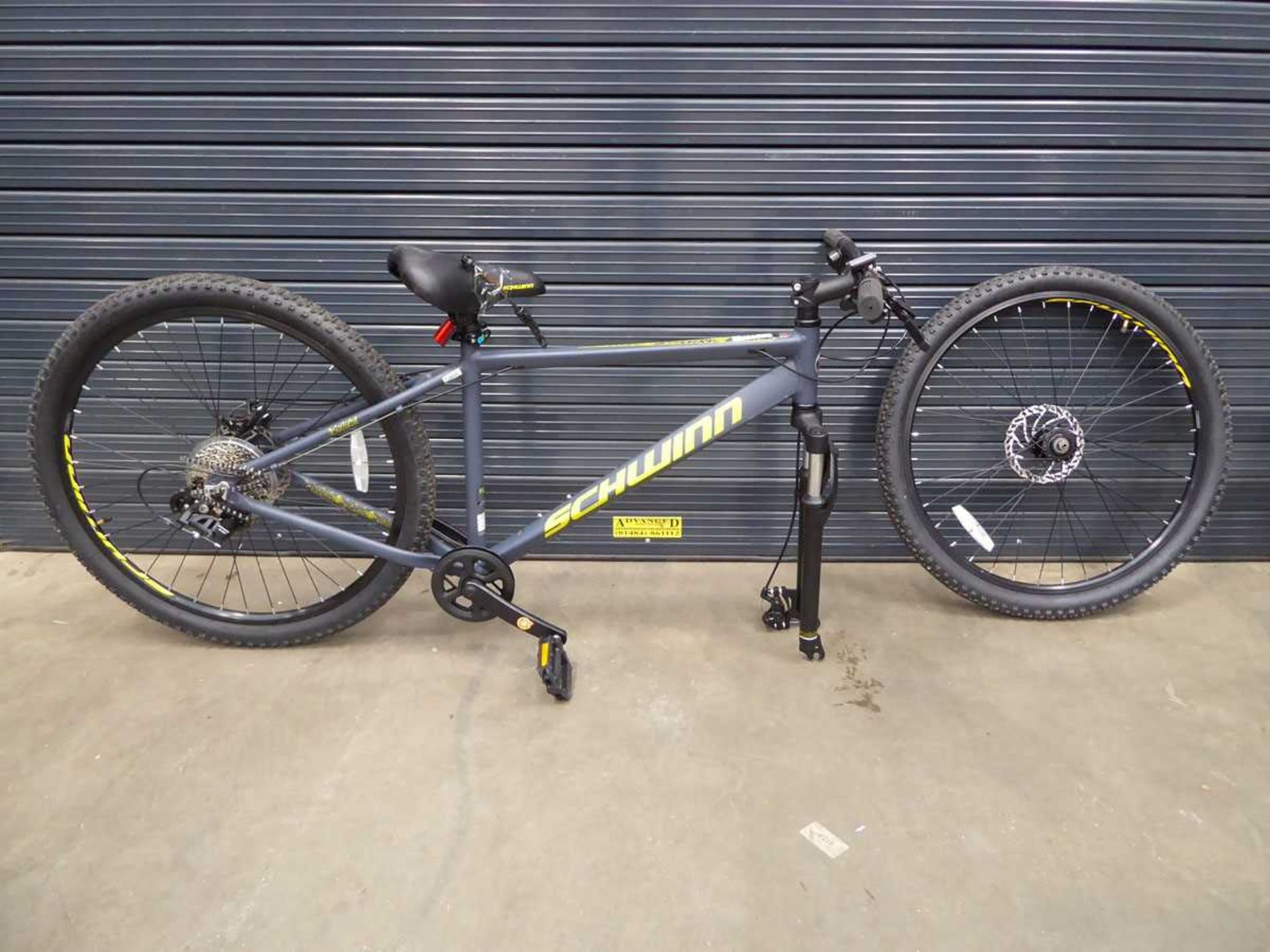 +VAT Schwinn yellow and grey mountain bike (front wheel shaft missing)