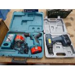 Makita battery drill, two batteries and charger and a small battery drill, one battery, no charger