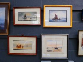 4 x watercolours - fishing boats at anchor