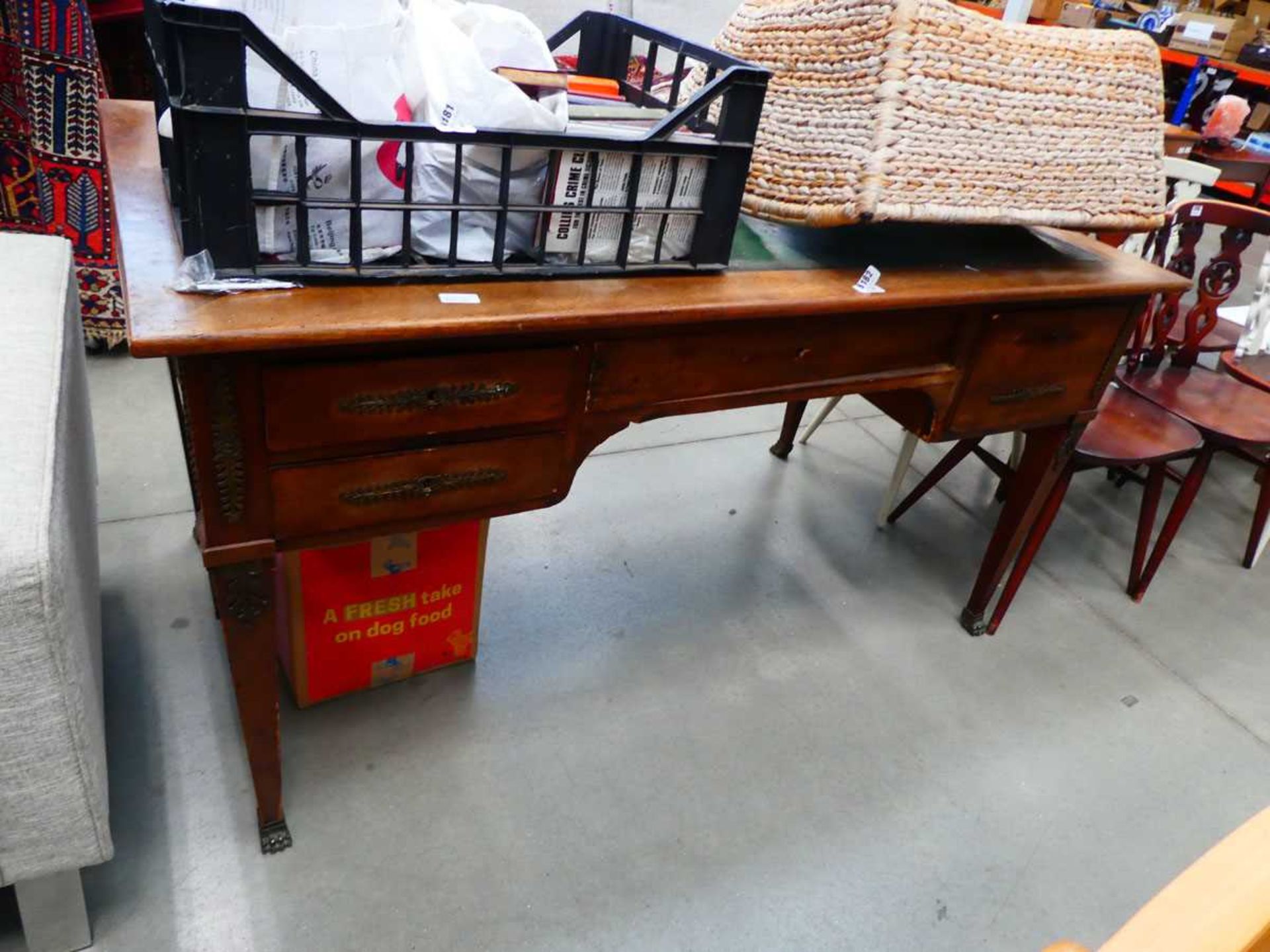 Library table with green leather surface Ormolu mounts missing