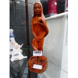 Carved wooden figure - Eve with a snake