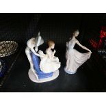 Cage containing 2 Lladro and Nao dancing figures