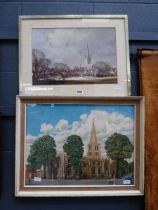 Framed and glazed print of St Pauls Church, Bedford and Rowland Hilder print of Salisbury Cathedral