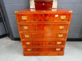 Reproduction yew secretaire with brass handles and bump corners
