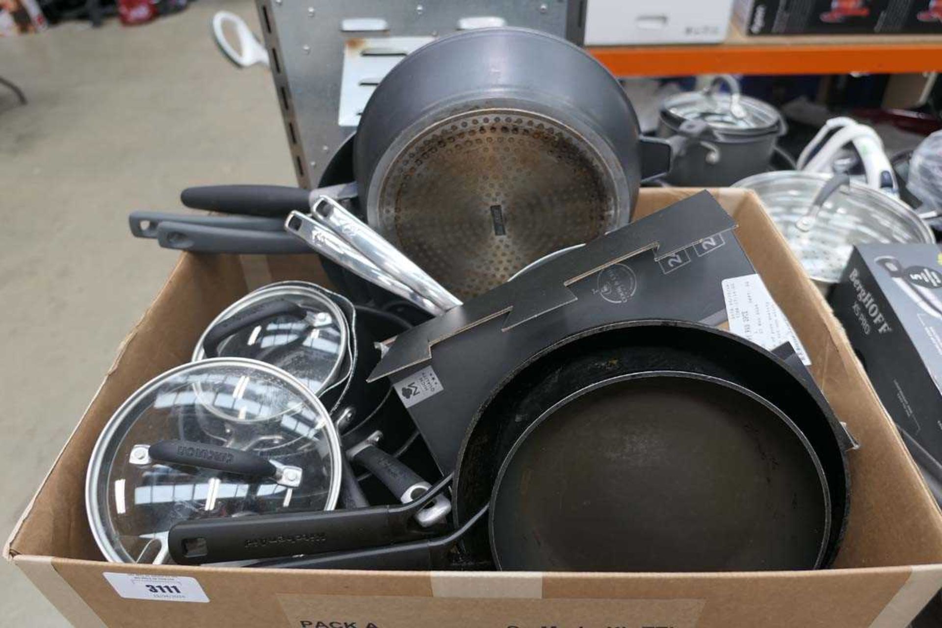 +VAT Box of assorted pots and pans