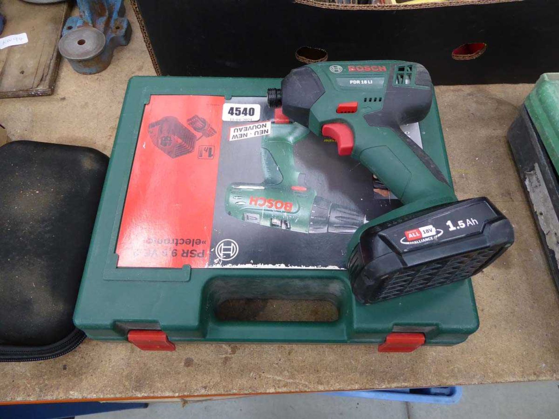 Bosch battery drill with charger, no batteries, and a small impact drive with battery, no charger - Image 2 of 2