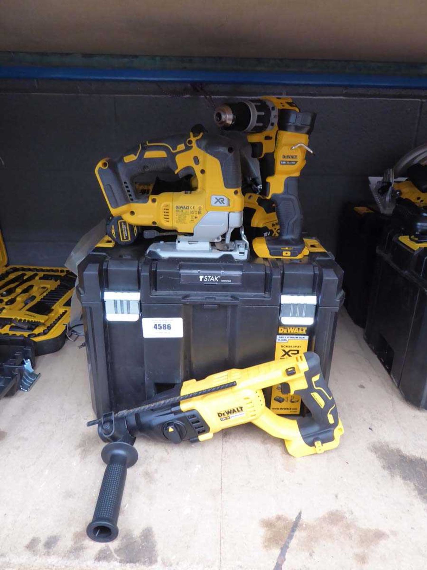 +VAT Dewalt toolkit comprising SDS drill, impact drive, drill, torch, jigsaw, circular saw, 1