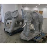 Pair of hand carved elephants in grey granite, approx. 1.3m high x 1.5m long x 600mm wide (one