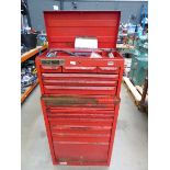 Large double section red tool box with 2 gauges