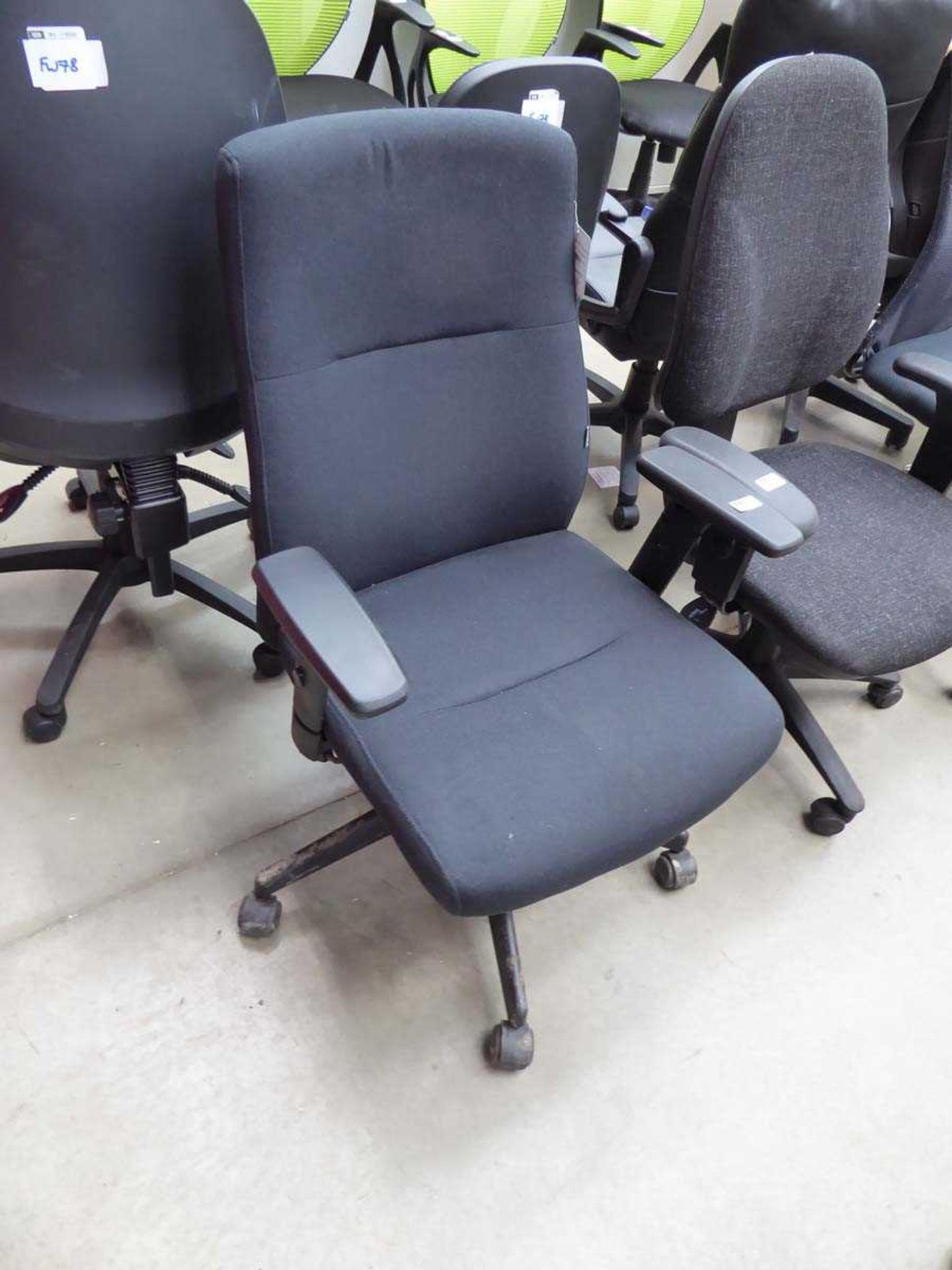 3 Black cloth swivel armchairs and one other - Image 3 of 3
