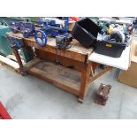 Wood work bench with vice