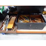 Large toolbox of assorted woodworking tools and drawer of files