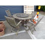 Round wooden garden table with lazy susan and 4 folding chairs