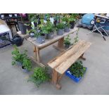 Wooden garden table and bench