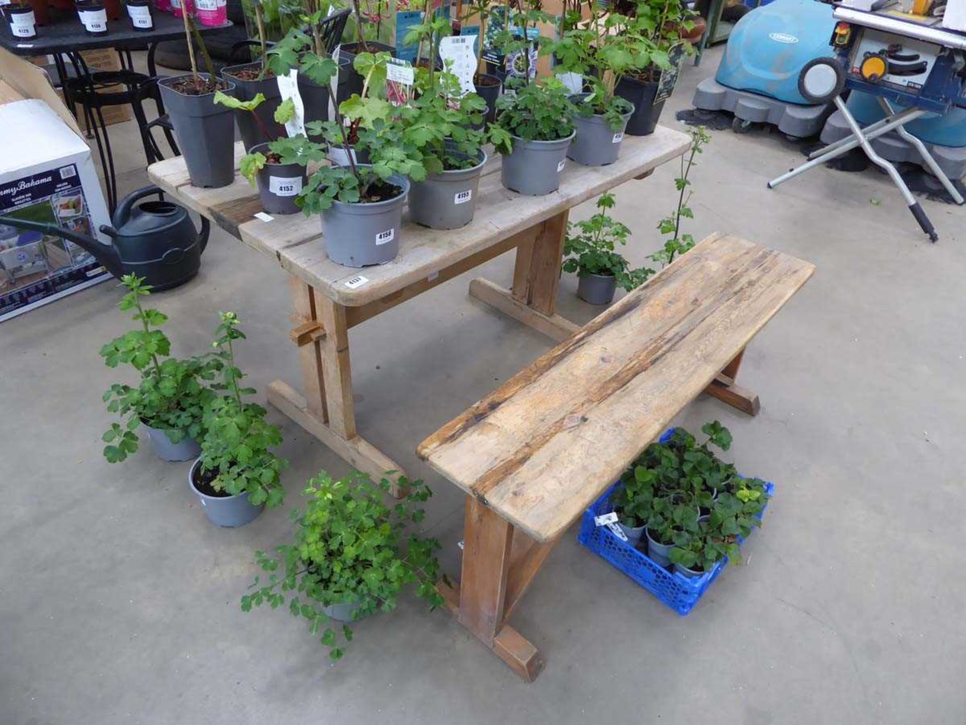 Wooden garden table and bench