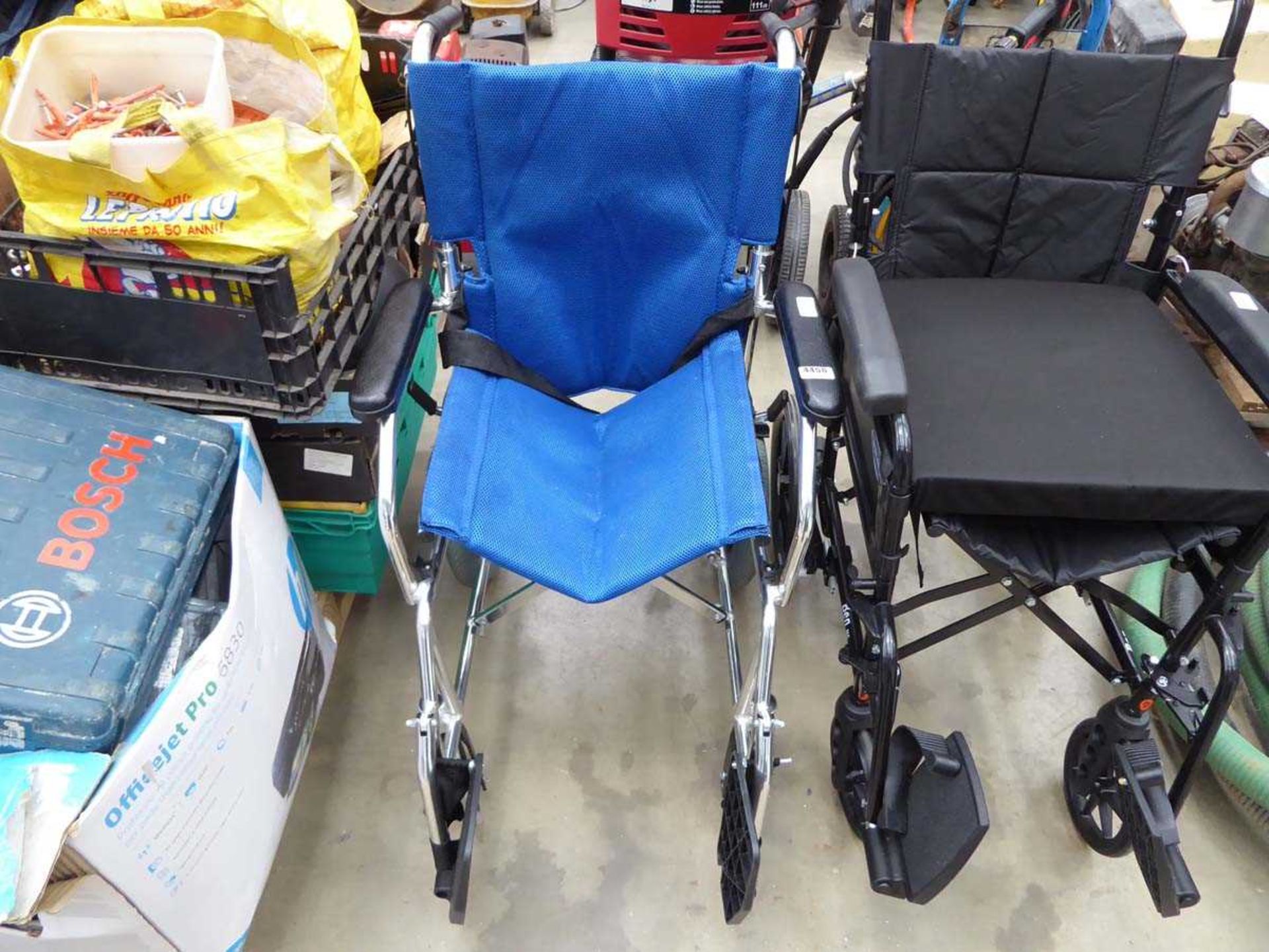 Blue and silver wheelchair