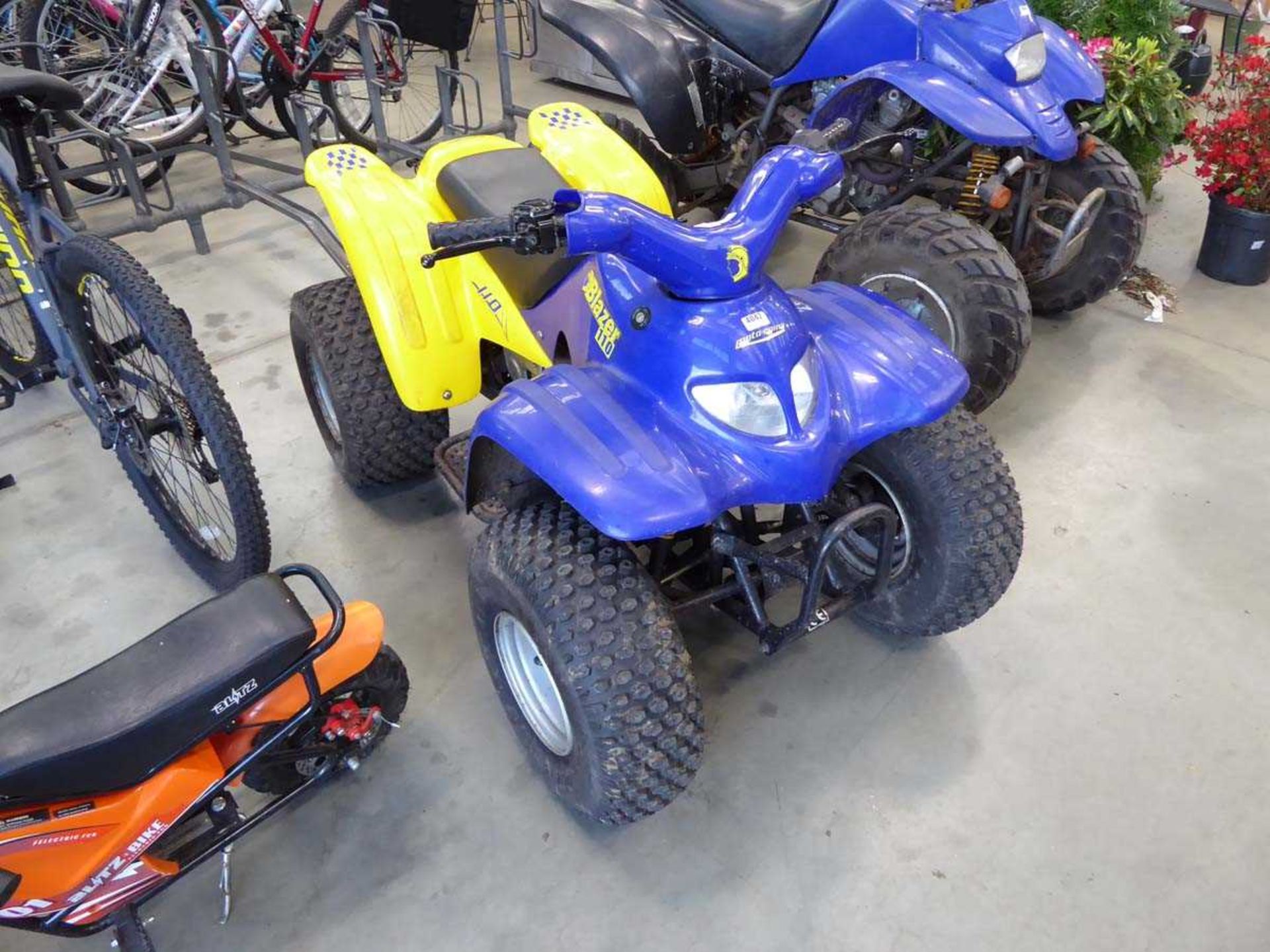 Motorama Blazer 110cc petrol powered blue and yellow quadbike