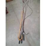 3 horse lunge whips, plus horse measuring stick