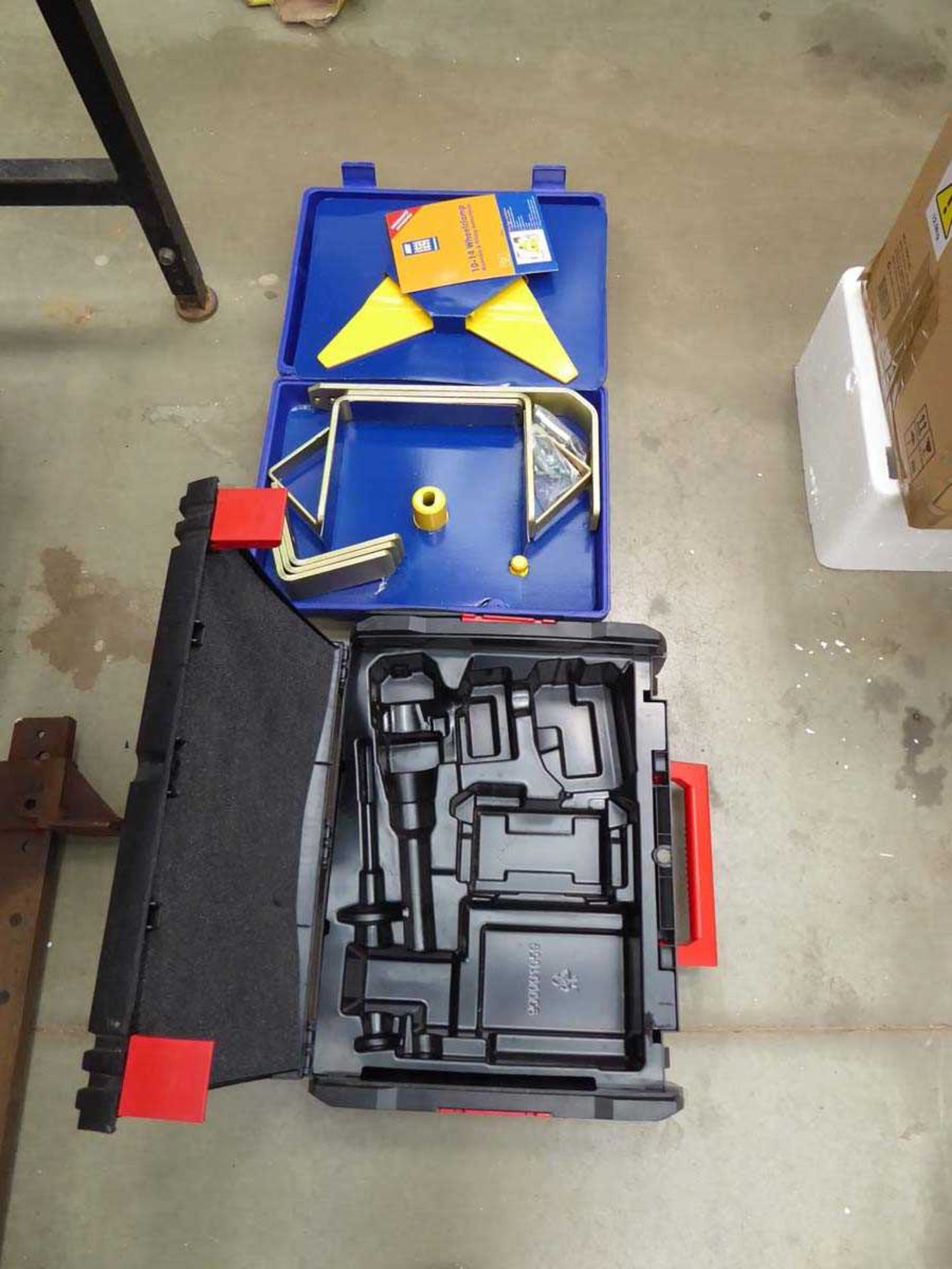 Wheel clamp and empty drill box