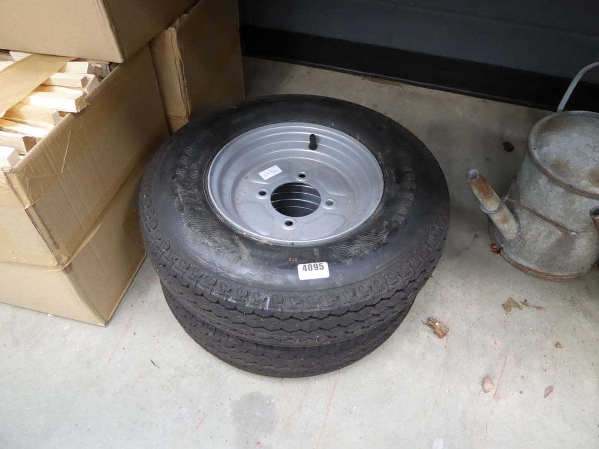 2 trailer wheels and tyres