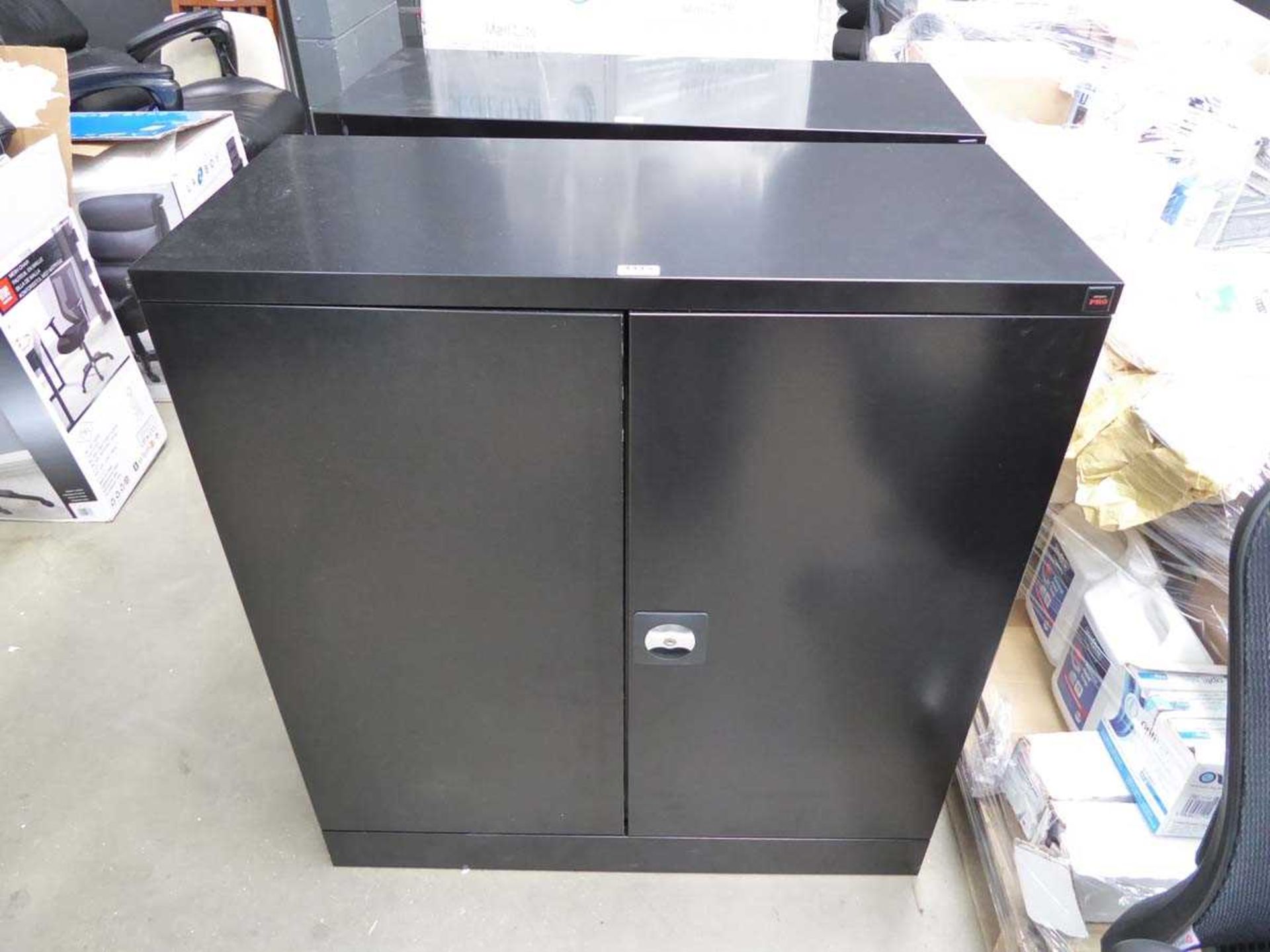 Black metal 2 door low stationery cupboard