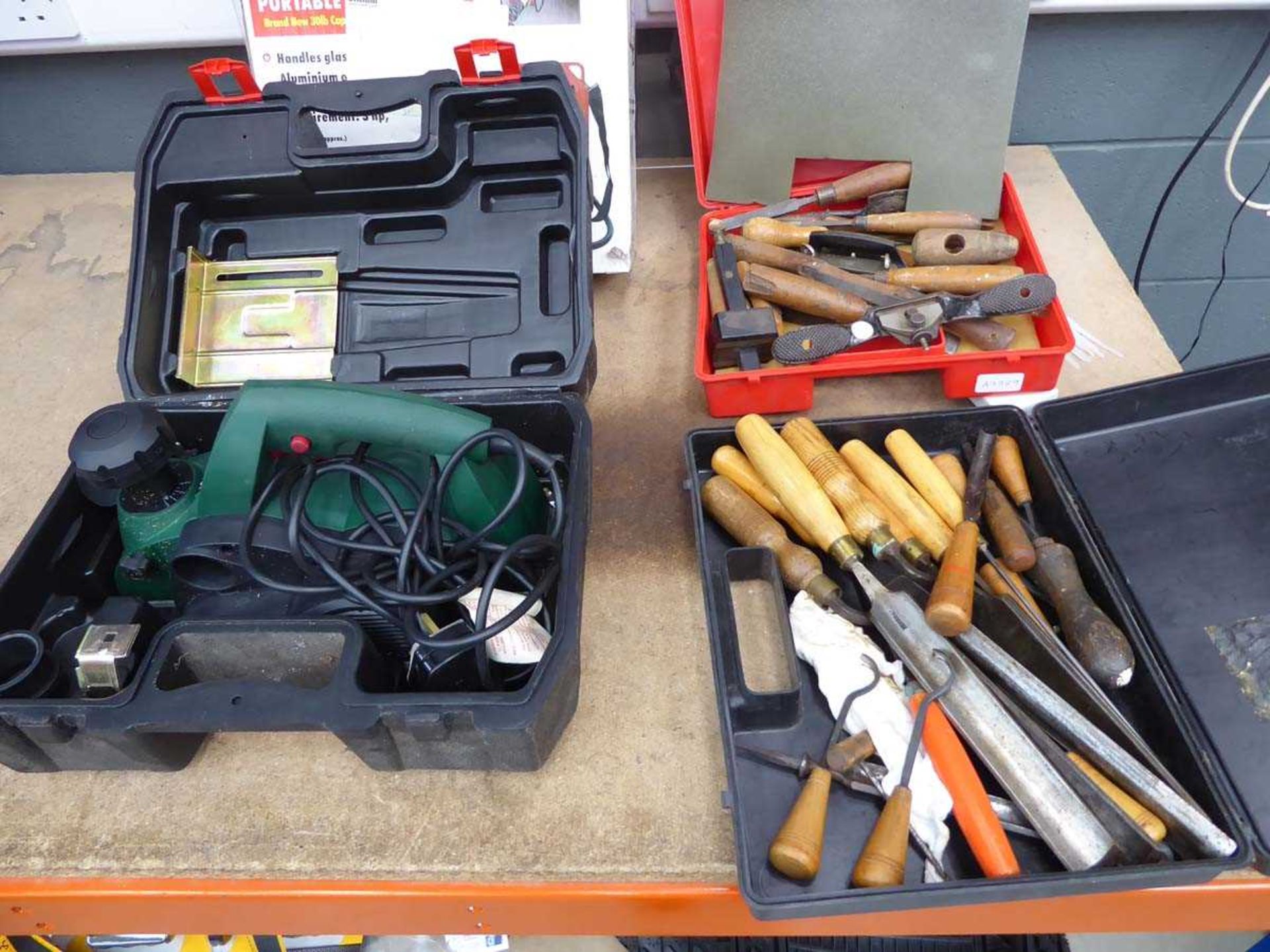 Parkside electric planer with 2 other boxes of various tools