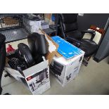 +VAT 2 boxes of chair parts and black swivel chair in need of repair
