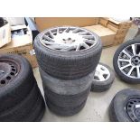 4 alloy wheels and 4 used tyres, 2 bald, 2 part worn, size 2353519