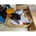 Box of assorted items to include toner cartridge, clock, etc