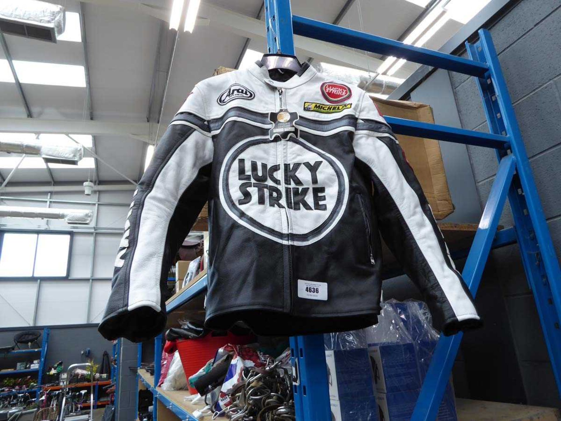 +VAT Lucky Strike black and white motorcycle jacket Inside label reads size M