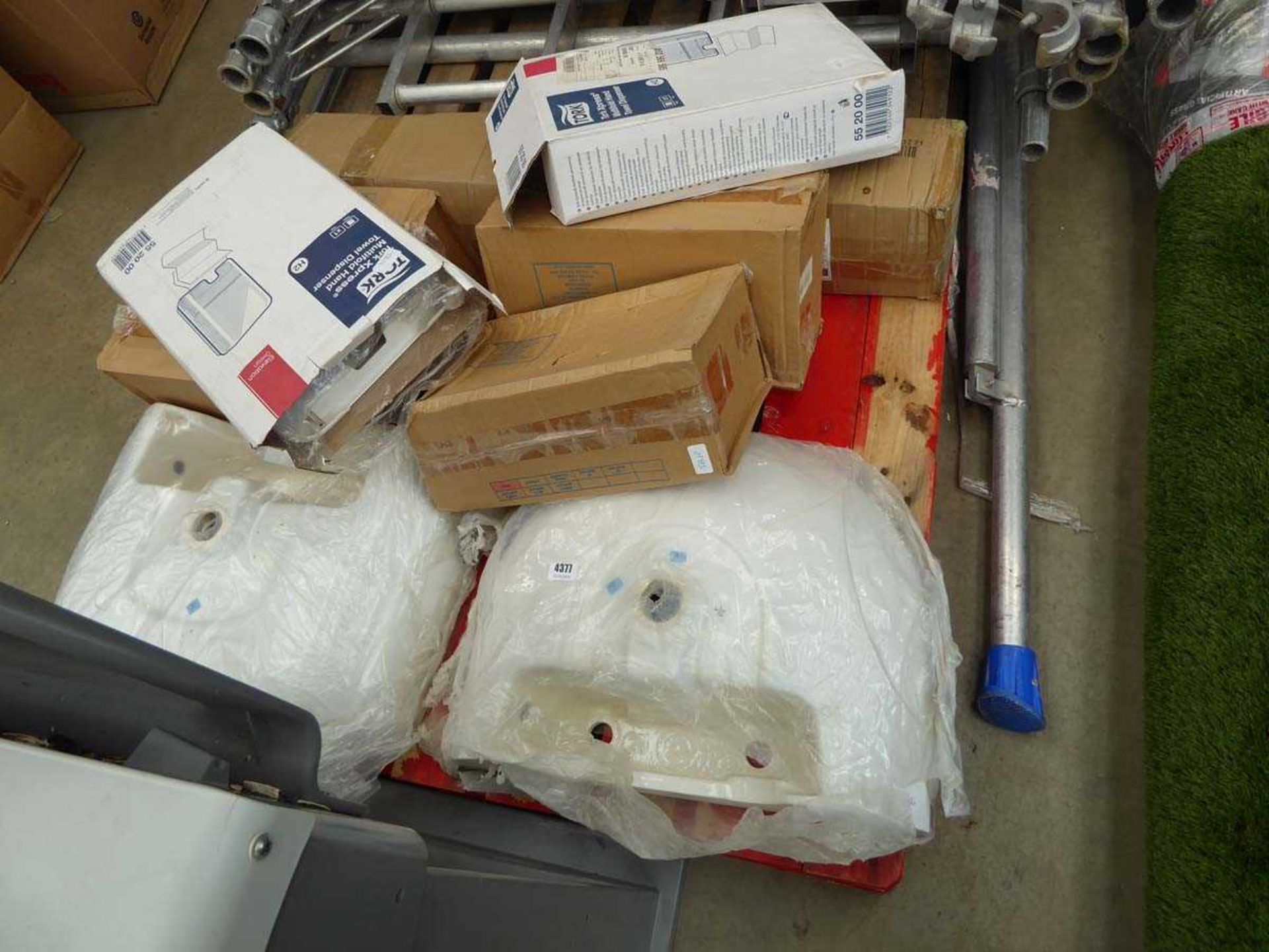 Pallet of bathroom items inc. sinks, towel dispensers, waste bin etc. - Image 2 of 3