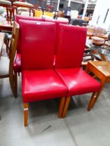 4 red leather effect dining chairs