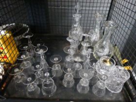 Cage of Waterford and other wine and sherry glasses and decanters
